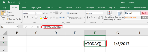 New function in Excel 2016 to display in a cell, the formula contained in another cell